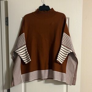 Brown Striped Poncho Sweater